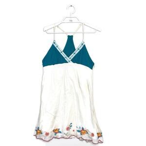 Vtg Women's Babydoll Tunic Racer‎ Back Tank Top Embroidered Boho Chic Y2K Sz M